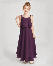 Grape Chiffon A-line Junior Bridesmaid Dress Front View