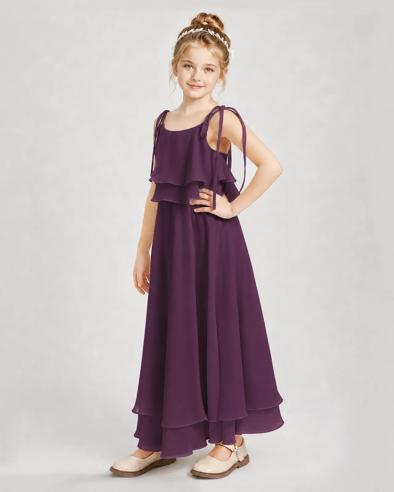 Grape Chiffon A-line Junior Bridesmaid Dress Side View