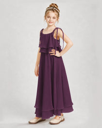 Grape Chiffon A-line Junior Bridesmaid Dress Side View