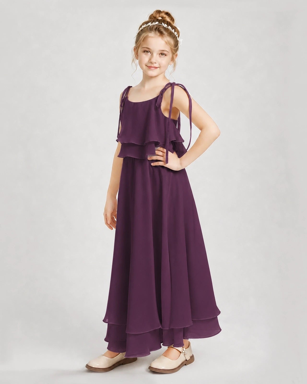 Grape Chiffon A-line Junior Bridesmaid Dress Side View
