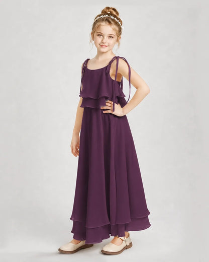 Grape Chiffon A-line Junior Bridesmaid Dress Side View