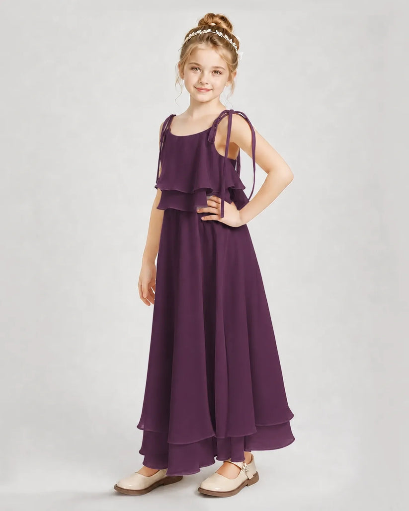 Grape Chiffon A-line Junior Bridesmaid Dress Side View