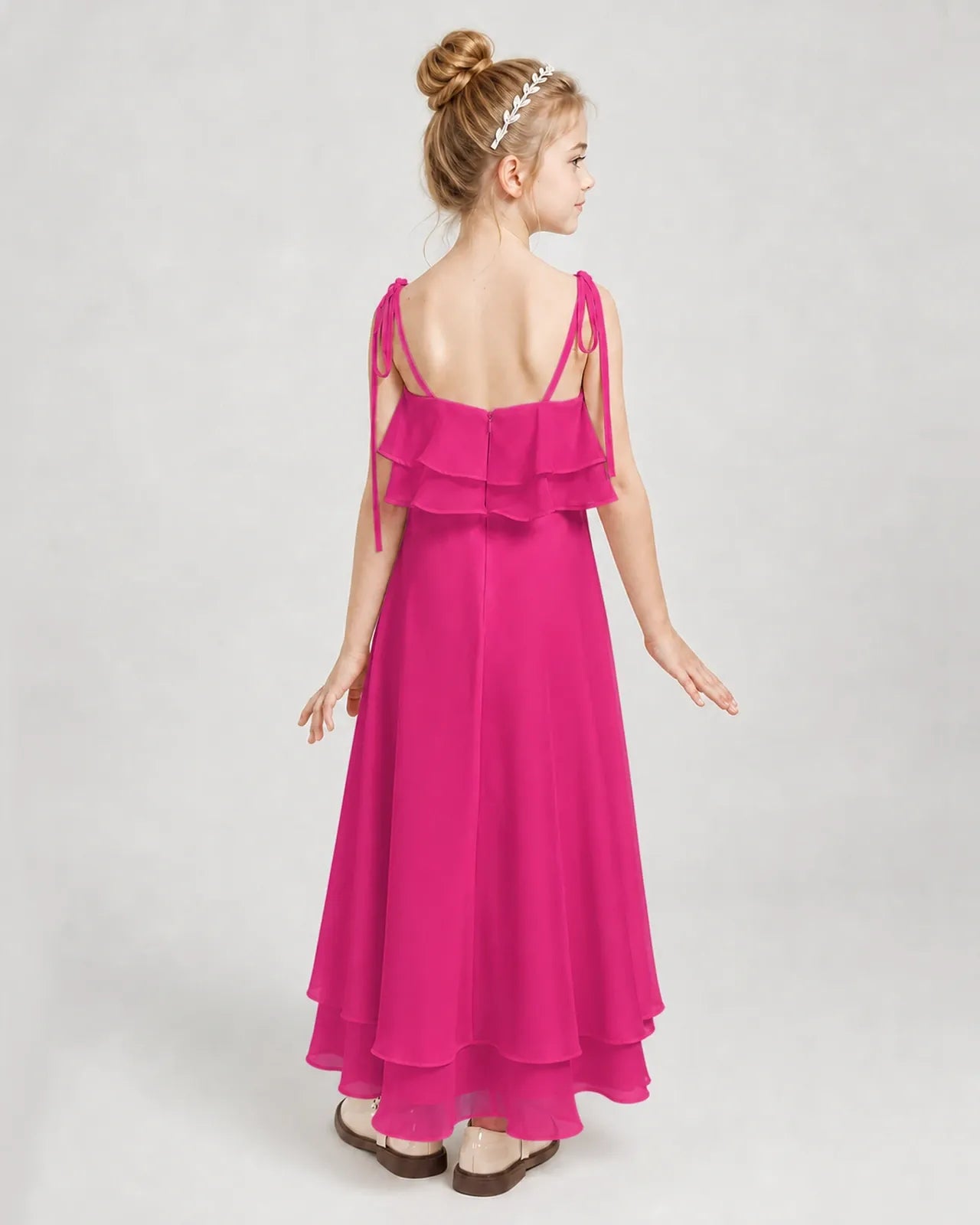 Hot Pink Chiffon A-line Junior Bridesmaid Dress Back View
