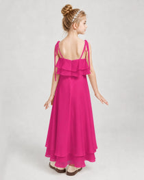 Hot Pink Chiffon A-line Junior Bridesmaid Dress Back View