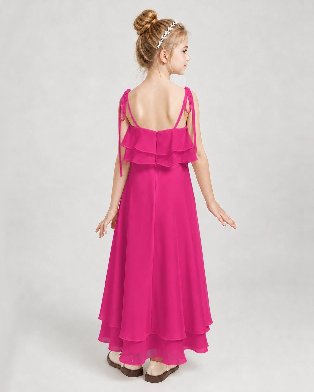 Hot Pink Chiffon A-line Junior Bridesmaid Dress Back View