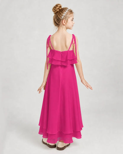 Hot Pink Chiffon A-line Junior Bridesmaid Dress Back View