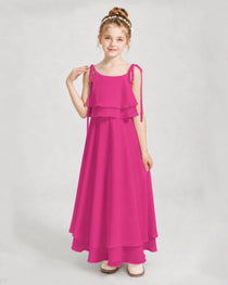 Hot Pink Chiffon A-line Junior Bridesmaid Dress Front View
