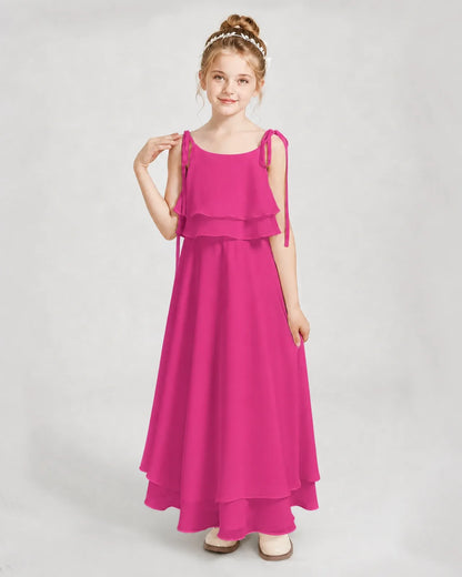 Hot Pink Chiffon A-line Junior Bridesmaid Dress Front View