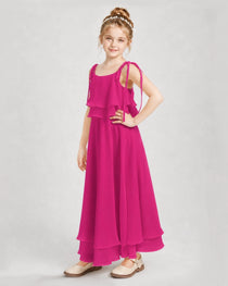 Hot Pink Chiffon A-line Junior Bridesmaid Dress Side View