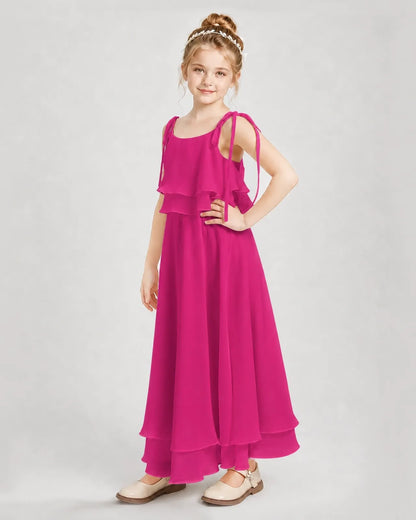 Hot Pink Chiffon A-line Junior Bridesmaid Dress Side View