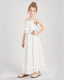 Dideyttawl Tie-Shoulder Layered Chiffon Junior Bridesmaid Dress
