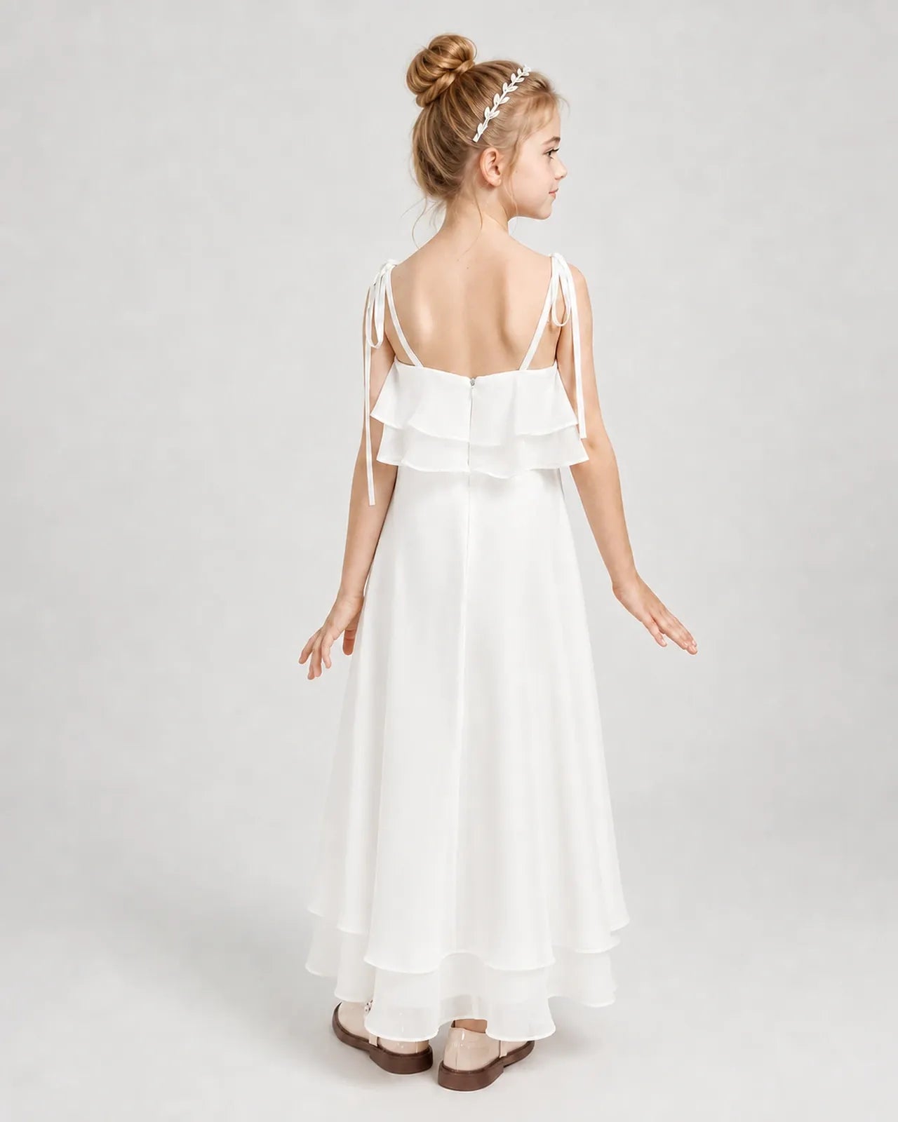 Ivory Chiffon A-line Junior Bridesmaid Dress Back View