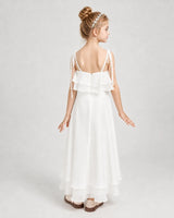 Ivory Chiffon A-line Junior Bridesmaid Dress Back View