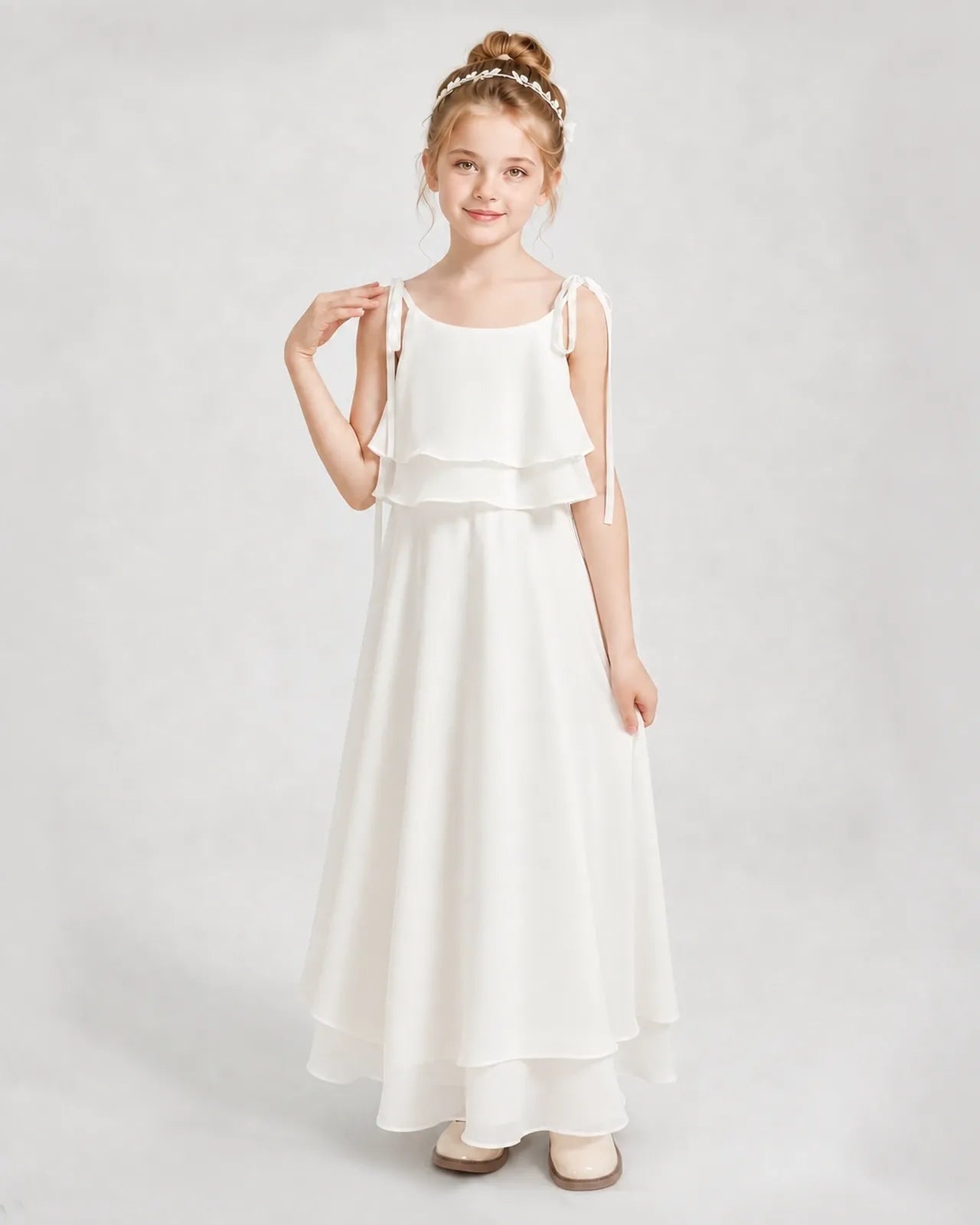 Ivory Chiffon A-line Junior Bridesmaid Dress Front View