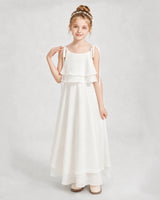 Ivory Chiffon A-line Junior Bridesmaid Dress Front View