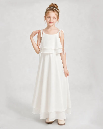 Ivory Chiffon A-line Junior Bridesmaid Dress Front View