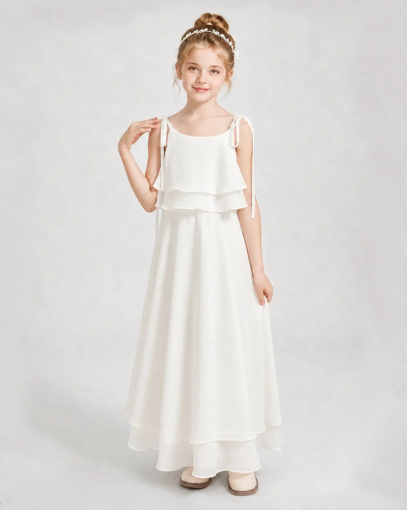 Ivory Chiffon A-line Junior Bridesmaid Dress Front View