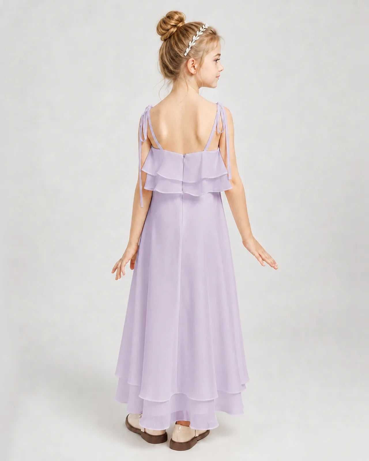 Lavender Chiffon A-line Junior Bridesmaid Dress Back View