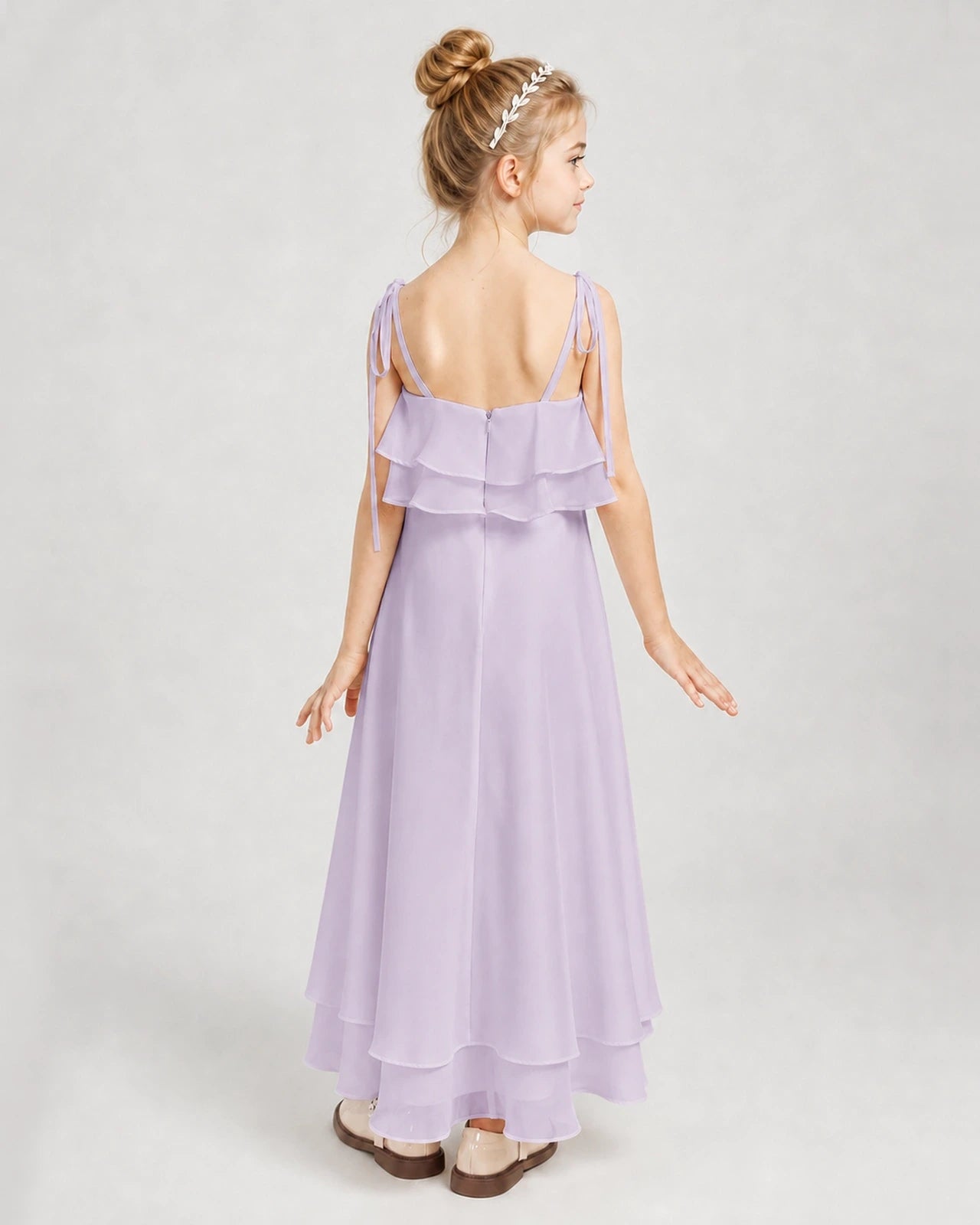 Lavender Chiffon A-line Junior Bridesmaid Dress Back View