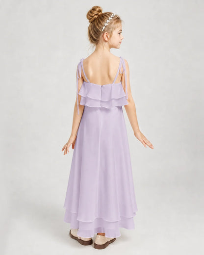 Lavender Chiffon A-line Junior Bridesmaid Dress Back View