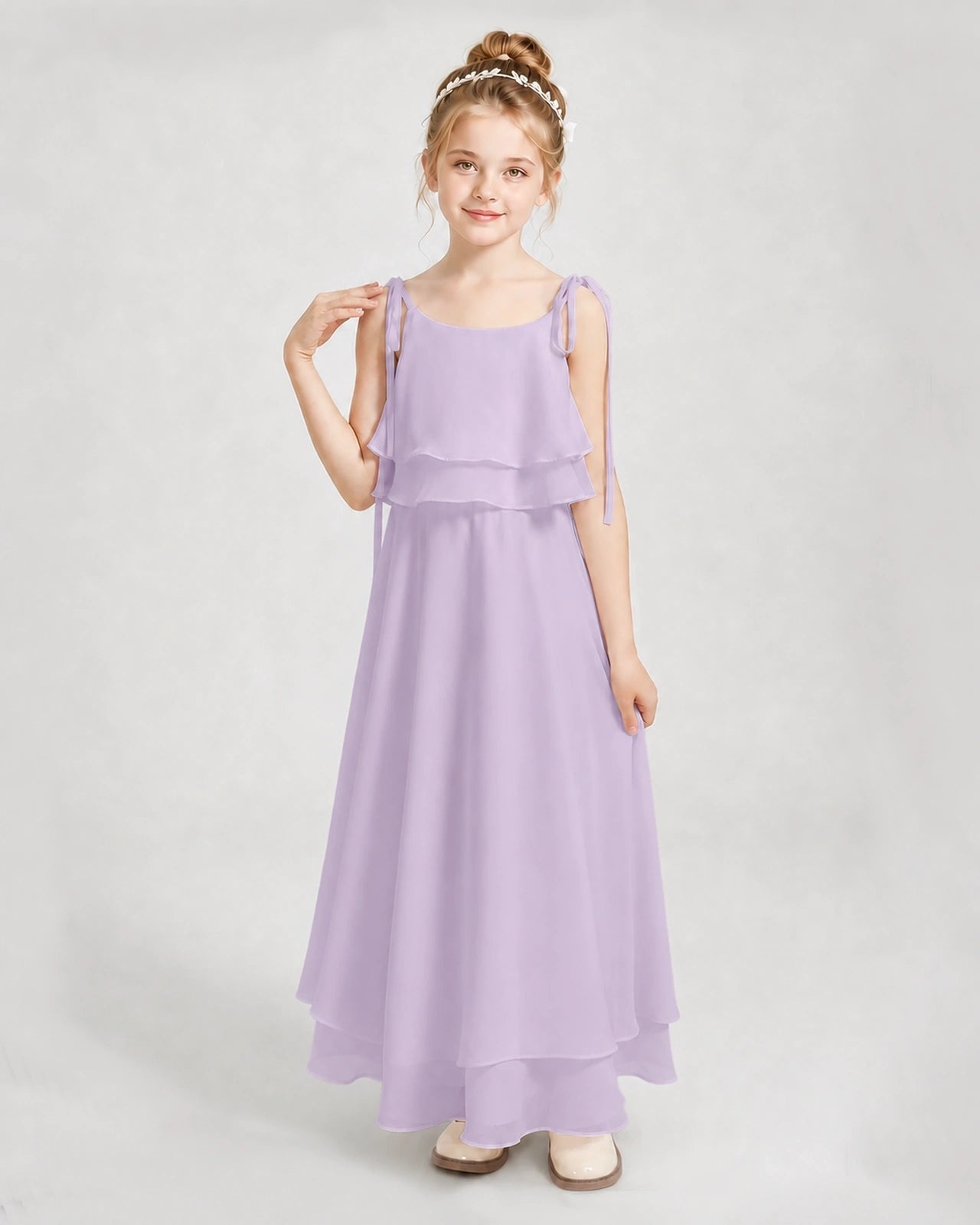 Lavender Chiffon A-line Junior Bridesmaid Dress Front View