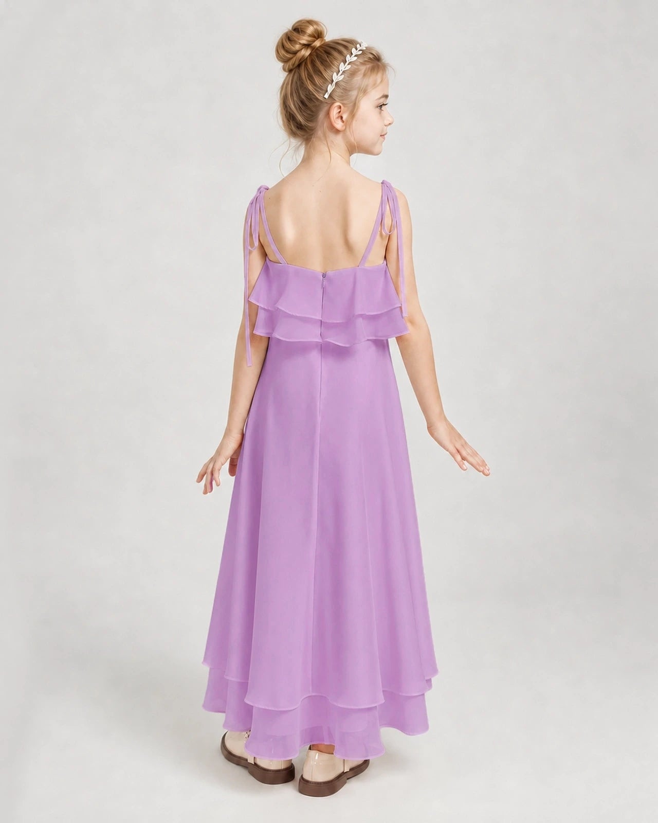 Lilac Chiffon A-line Junior Bridesmaid Dress Back View