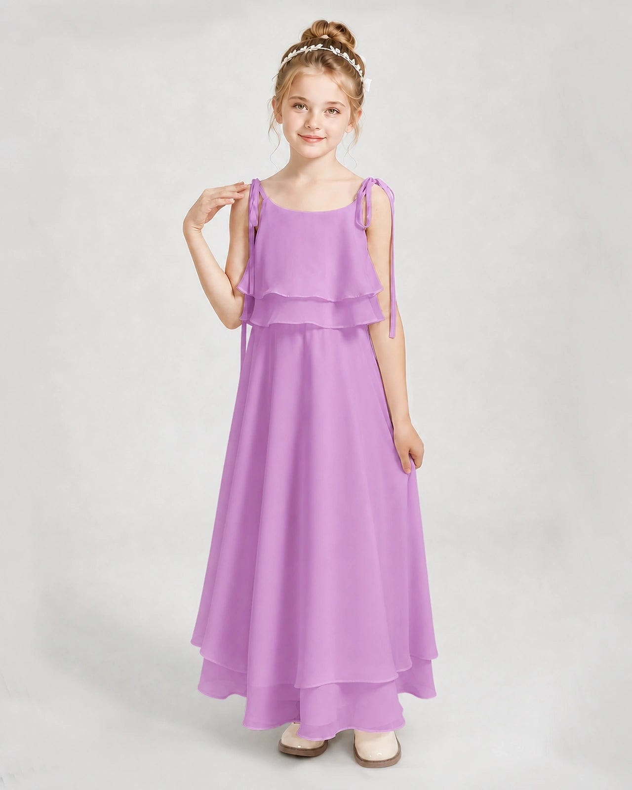 Lilac Chiffon A-line Junior Bridesmaid Dress Front View