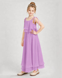 Lilac Chiffon A-line Junior Bridesmaid Dress Side View