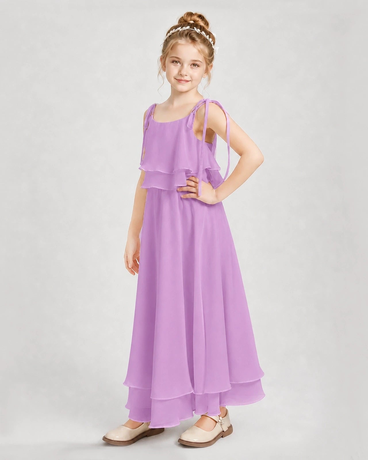 Lilac Chiffon A-line Junior Bridesmaid Dress Side View