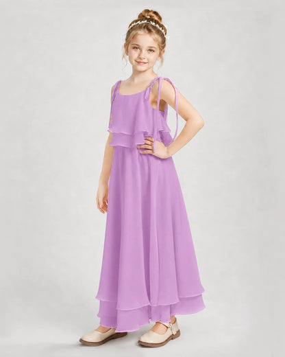 Lilac Chiffon A-line Junior Bridesmaid Dress Side View