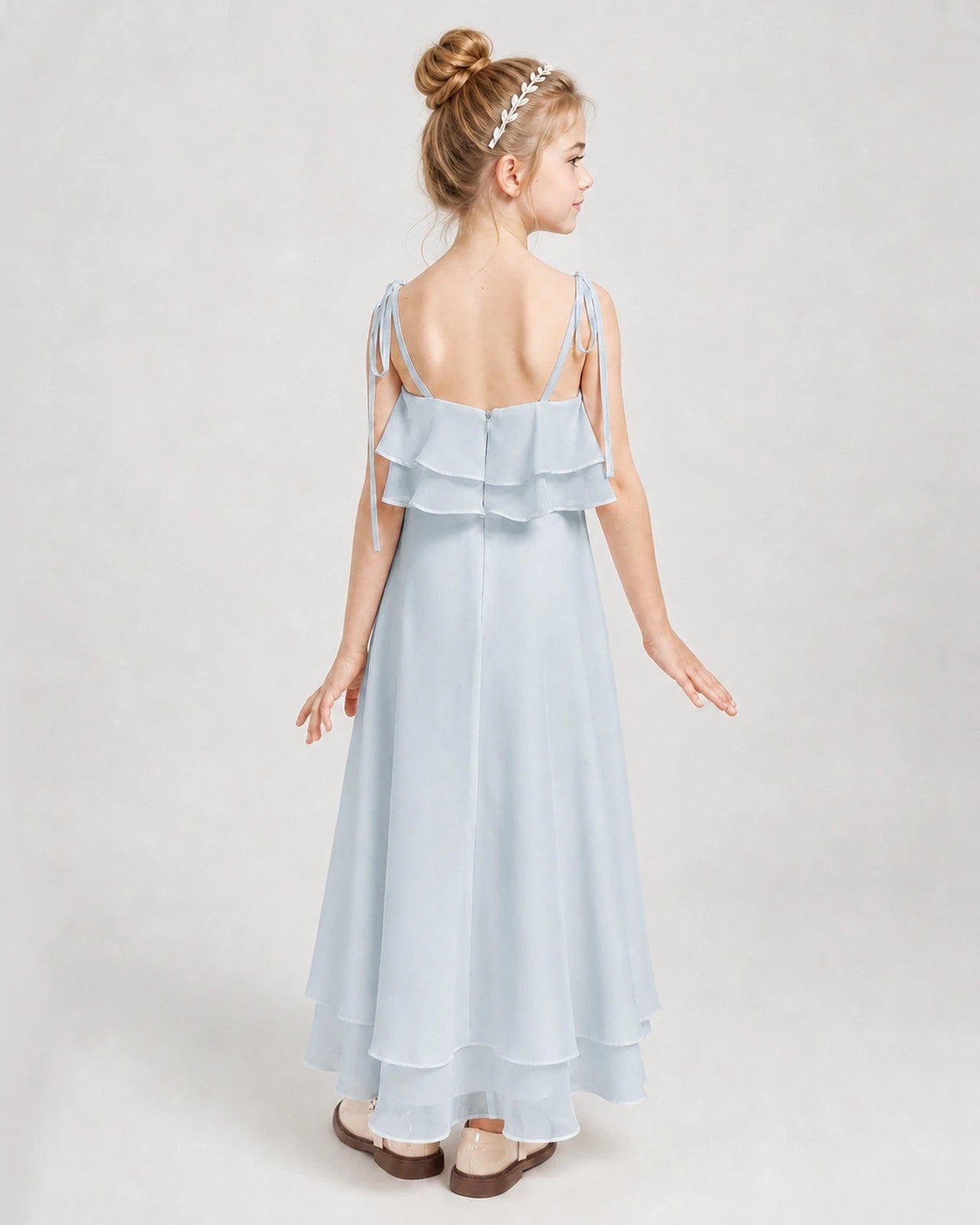 Mist Chiffon A-line Junior Bridesmaid Dress Back View