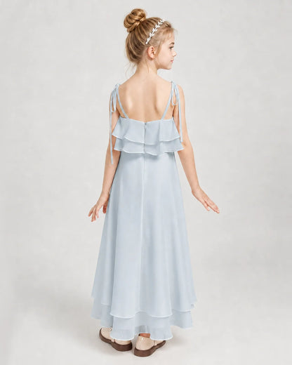 Mist Chiffon A-line Junior Bridesmaid Dress Back View