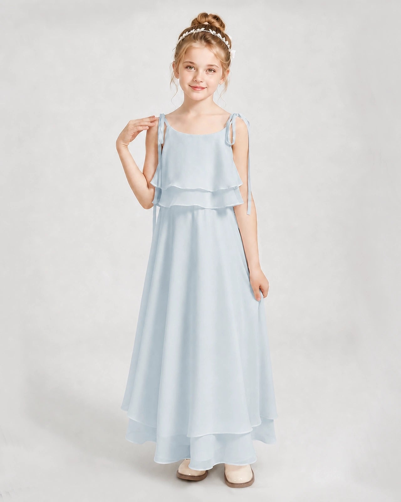 Mist Chiffon A-line Junior Bridesmaid Dress Front View