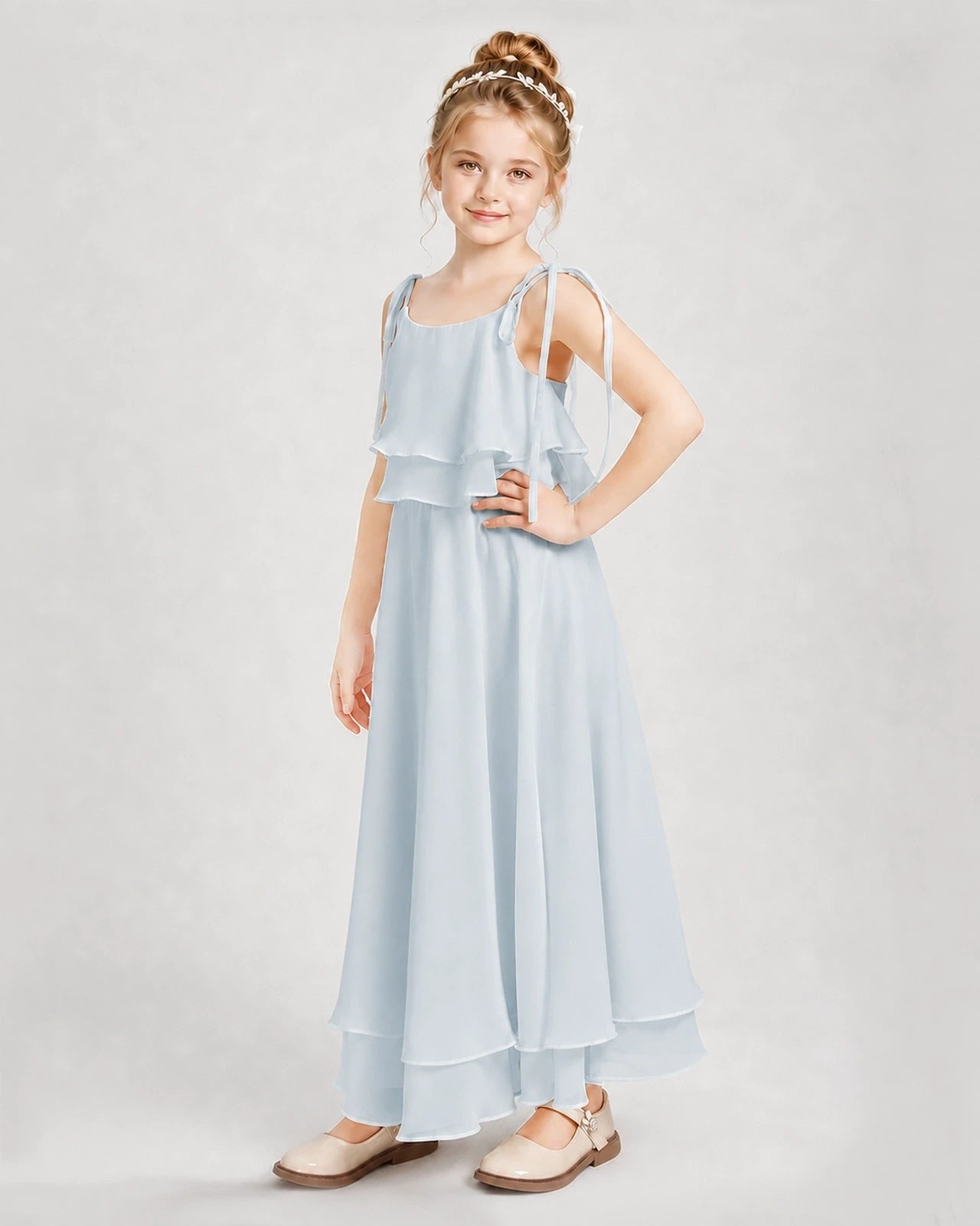Mist Chiffon A-line Junior Bridesmaid Dress Side View