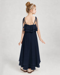 Navy Blue Chiffon A-line Junior Bridesmaid Dress Back View