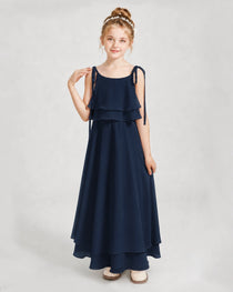 Navy Blue Chiffon A-line Junior Bridesmaid Dress Front View