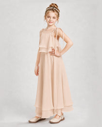 Dideyttawl Tie-Shoulder Layered Chiffon Junior Bridesmaid Dress