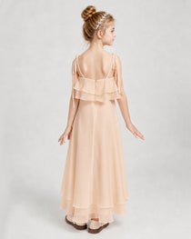Peach Chiffon A-line Junior Bridesmaid Dress Back View