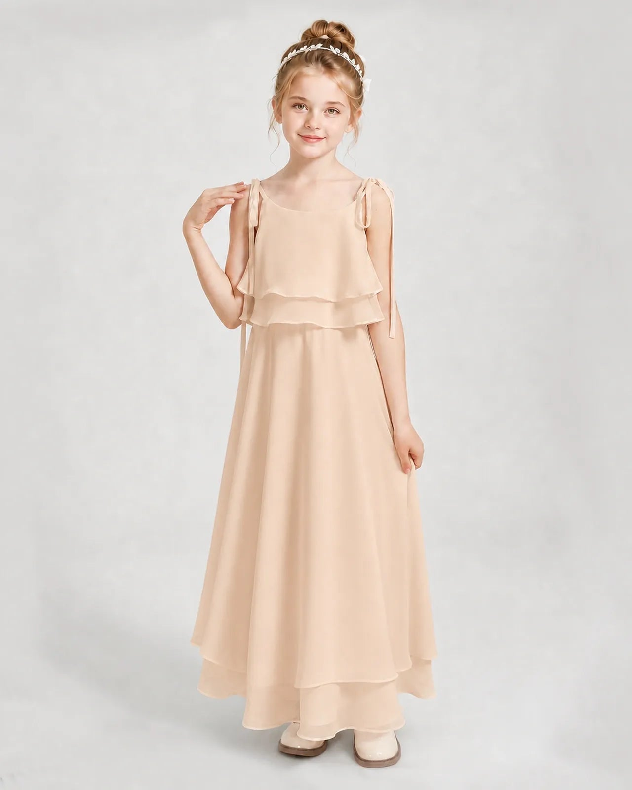 Peach Chiffon A-line Junior Bridesmaid Dress Front View