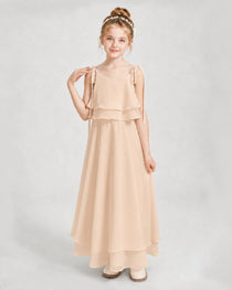 Peach Chiffon A-line Junior Bridesmaid Dress Front View