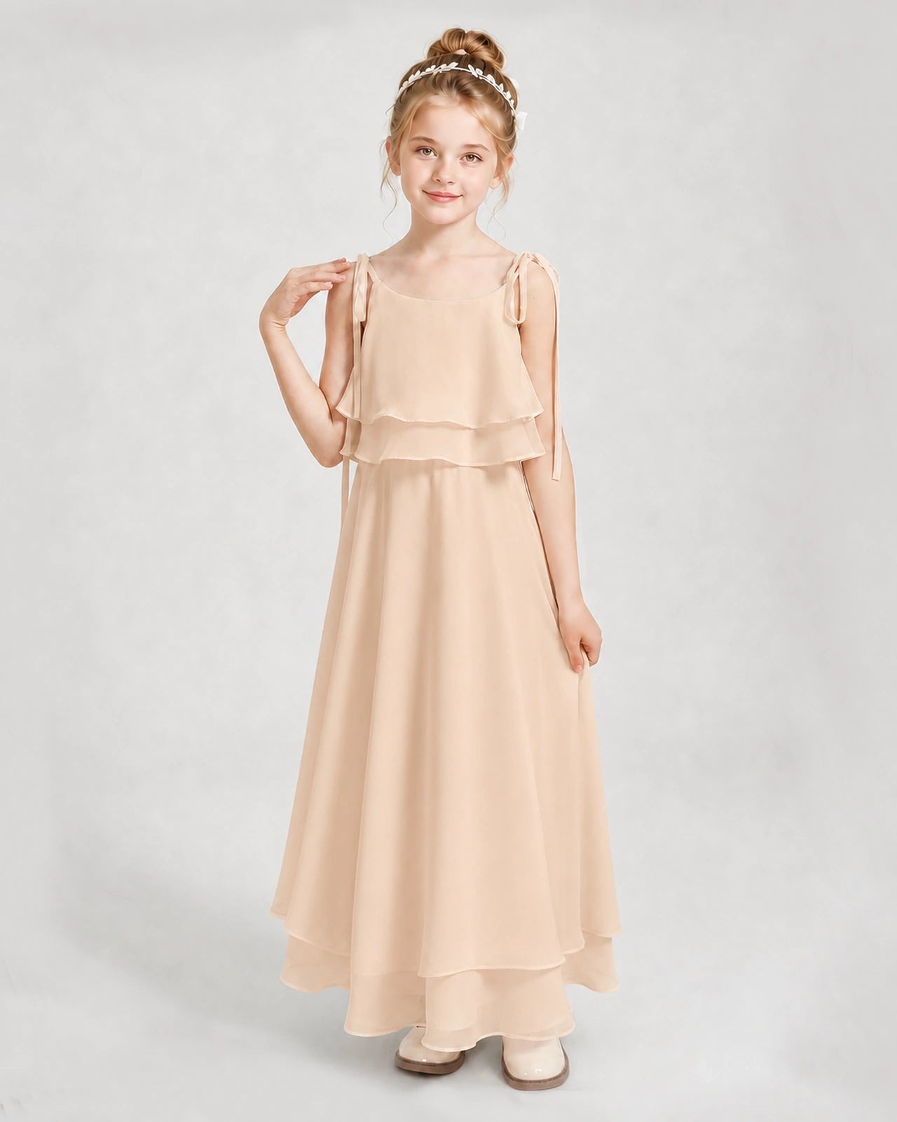 Peach Chiffon A-line Junior Bridesmaid Dress Front View