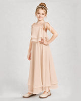 Peach Chiffon A-line Junior Bridesmaid Dress Side View