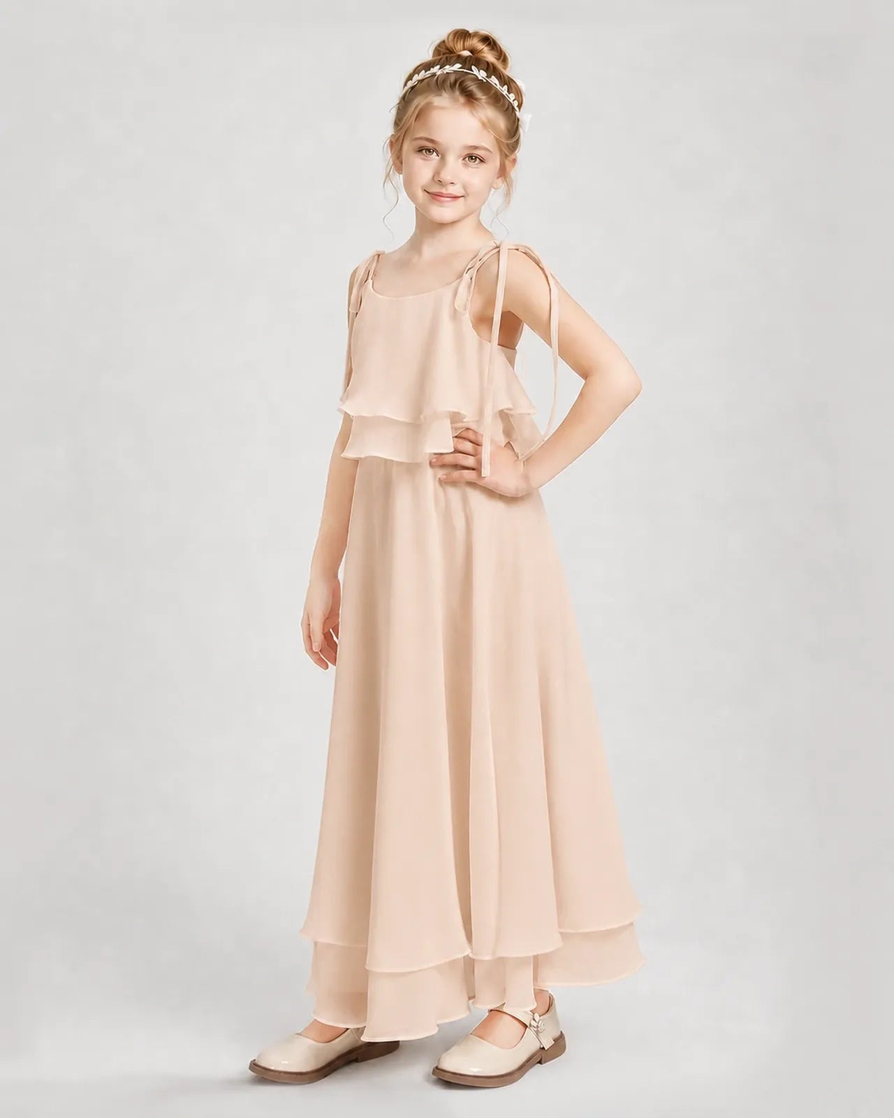 Peach Chiffon A-line Junior Bridesmaid Dress Side View