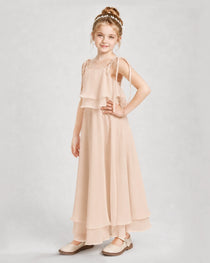Peach Chiffon A-line Junior Bridesmaid Dress Side View