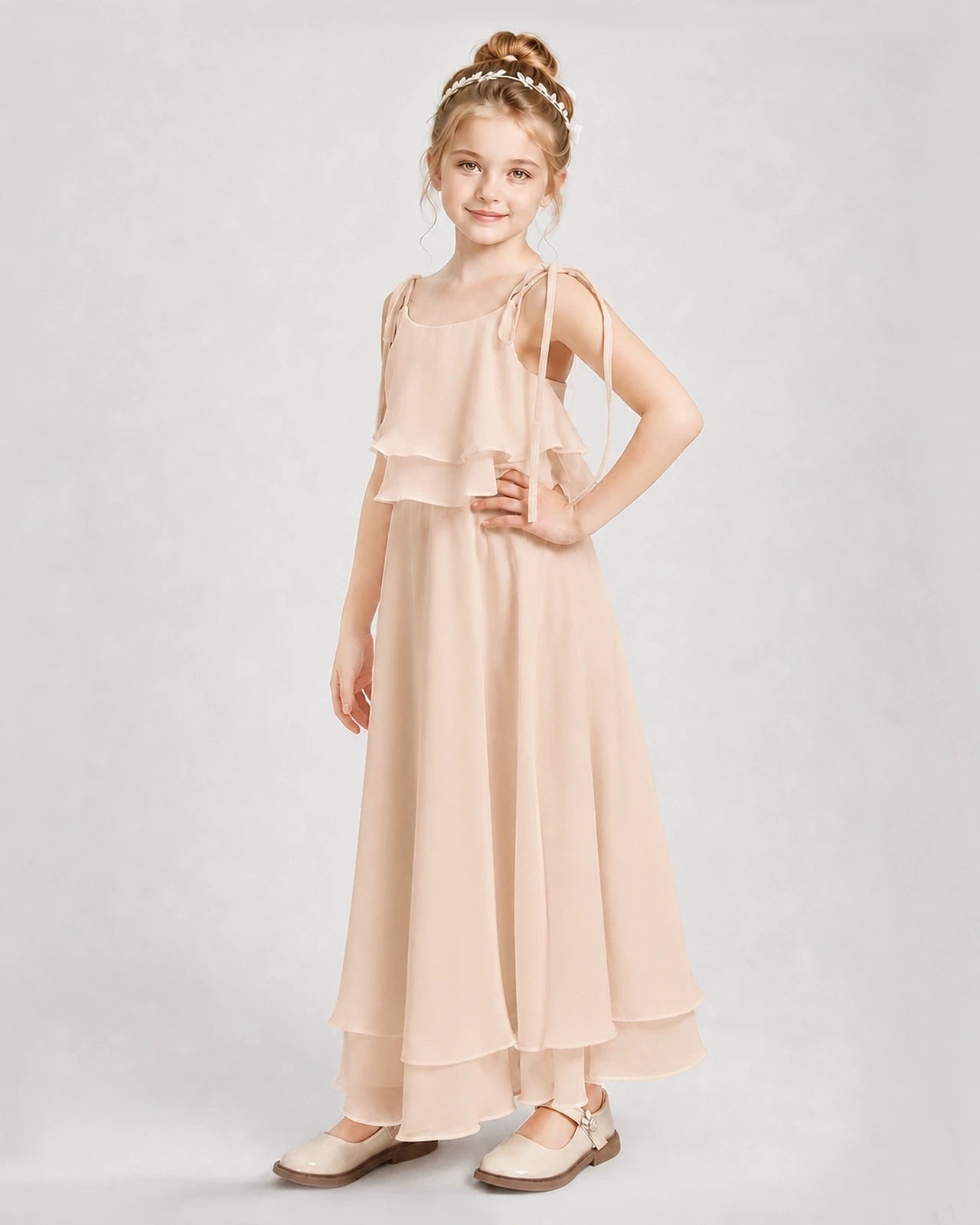 Peach Chiffon A-line Junior Bridesmaid Dress Side View