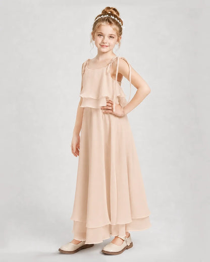 Peach Chiffon A-line Junior Bridesmaid Dress Side View