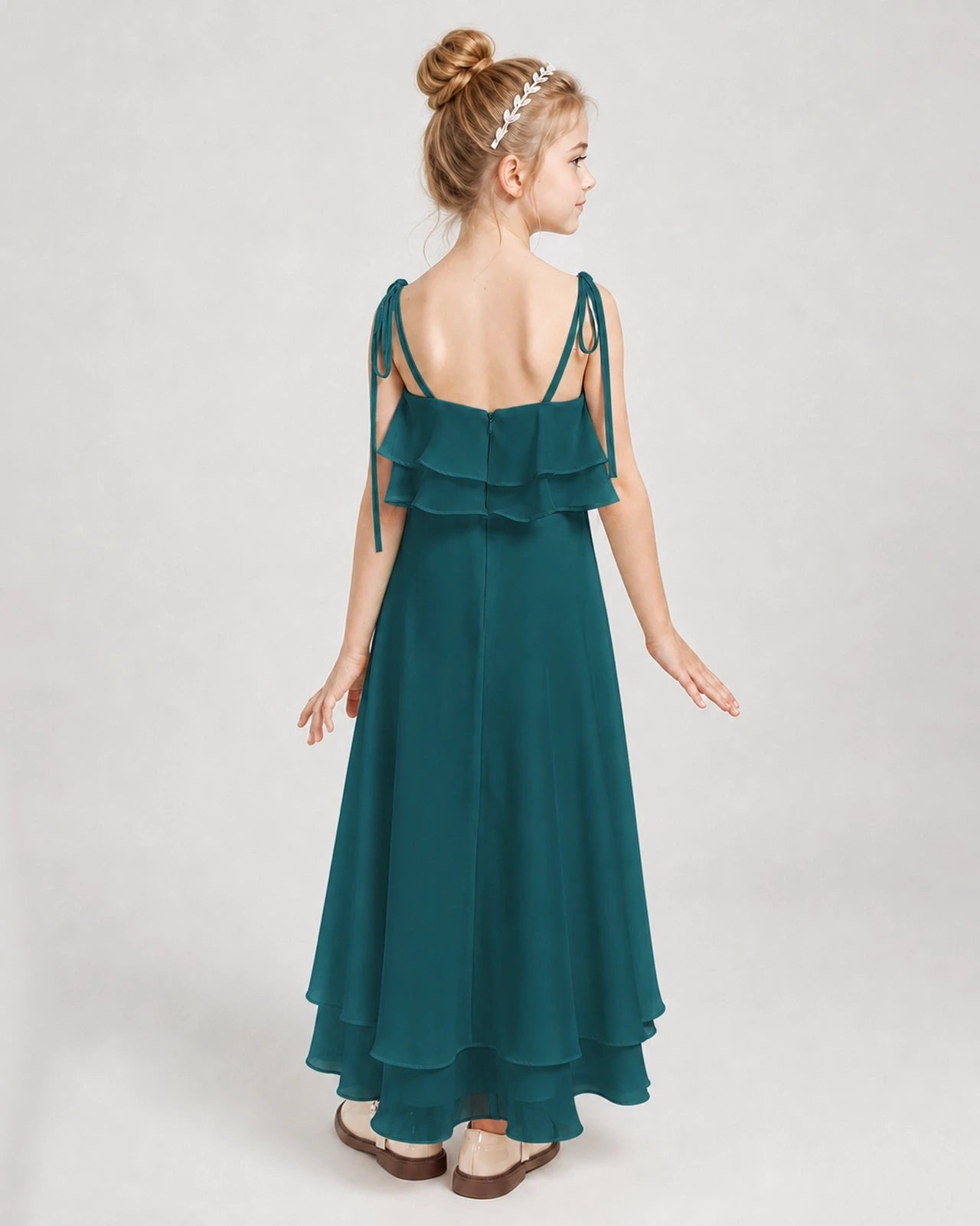 Dideyttawl Chiffon Junior Bridesmaid Dress with Tie Straps & Ruffles Secondary image