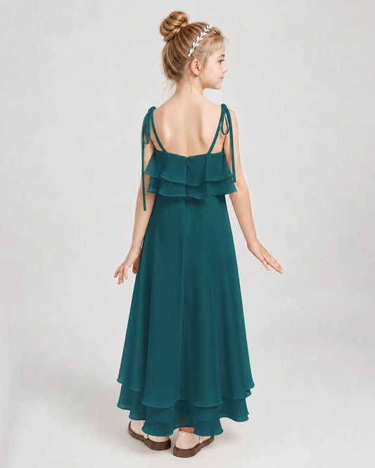 Peacock Chiffon A-line Junior Bridesmaid Dress Back View