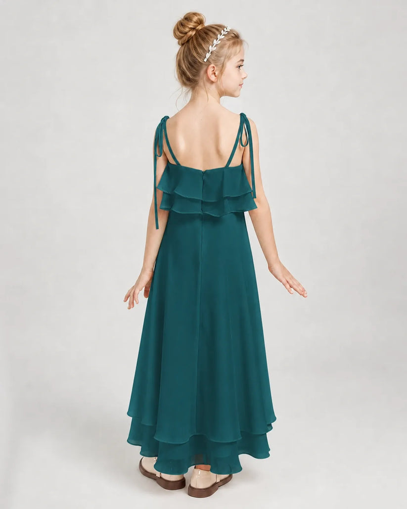 Peacock Chiffon A-line Junior Bridesmaid Dress Back View