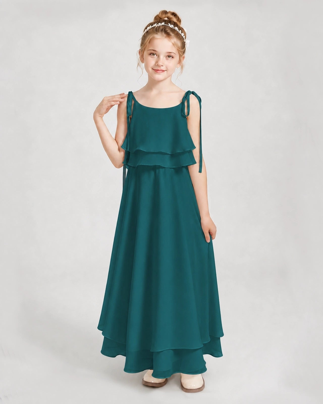 Peacock Chiffon A-line Junior Bridesmaid Dress Front View